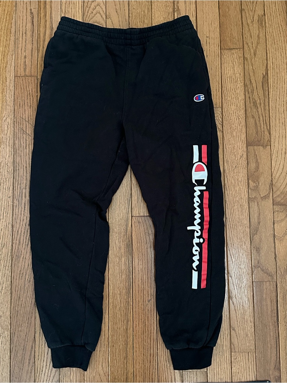 Champion Black Kids Joggers with Red & White Side Logo